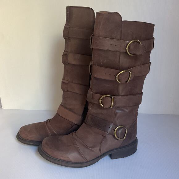 Aldo Riding Boots Brown Leather Tall Buckle Women’s Sz 37 US 6.5 Fall Trendy - Picture 2 of 9